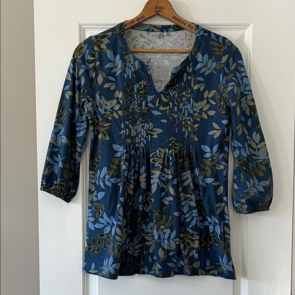 Coldwater Creek Pintuck Pleat Floral Print Top Sz SP w MEASUREMENTS